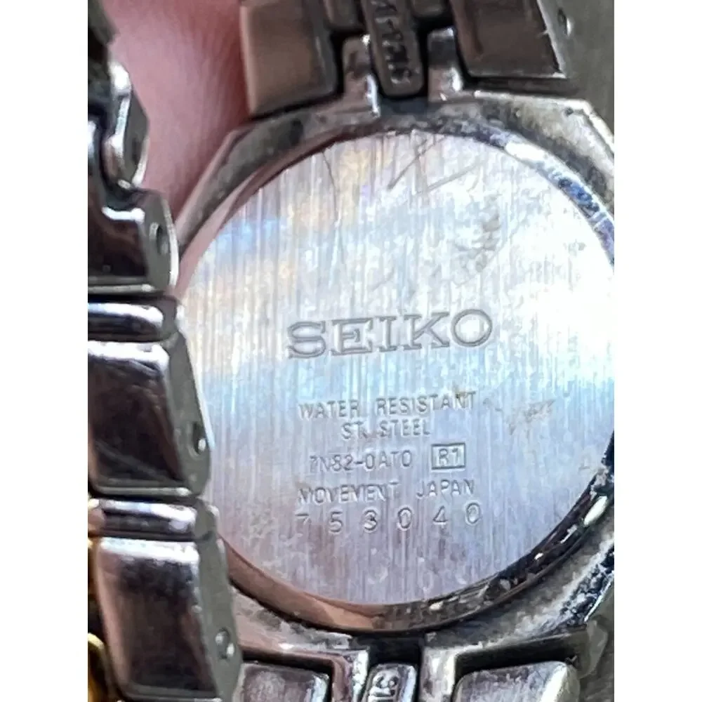 Seiko Quartz Womens Two tone Watch Blue Dial Works Glass Scratched see video)